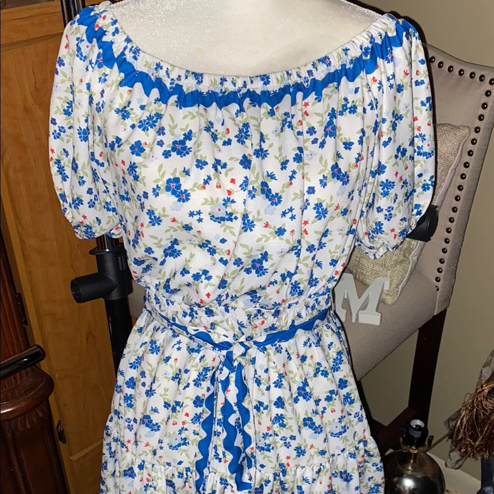 Flying Tomato Blue and White Puff Sleeve Sundress